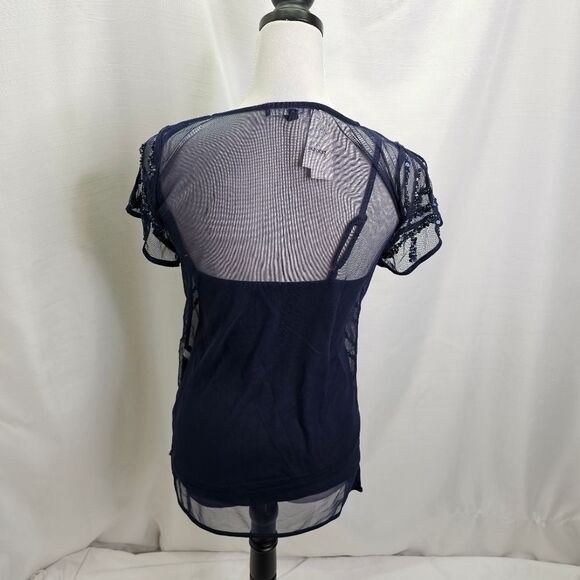 White House Black Market Navy Blue Split Sleeve Sequin Top Size XS - Picture 10 of 11